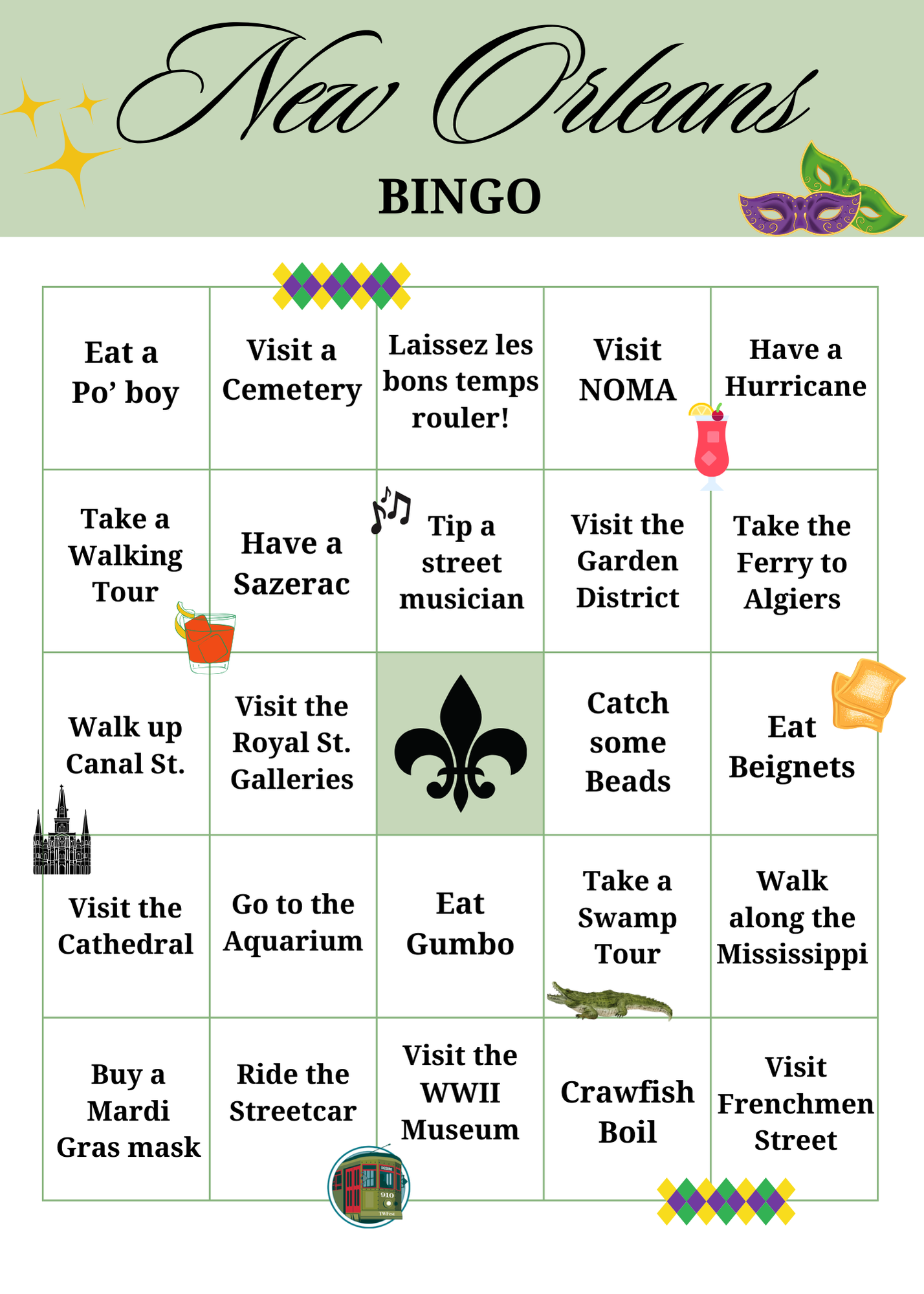 New Orleans Bingo Card